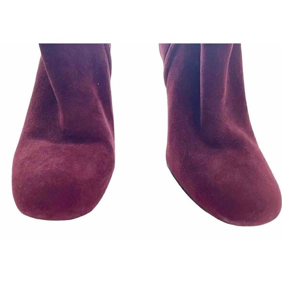 Alexander Wang Kenze Bordeaux Suede Buckle Chunky Heel Booties Women's Sz 36.5 - Picture 4 of 10